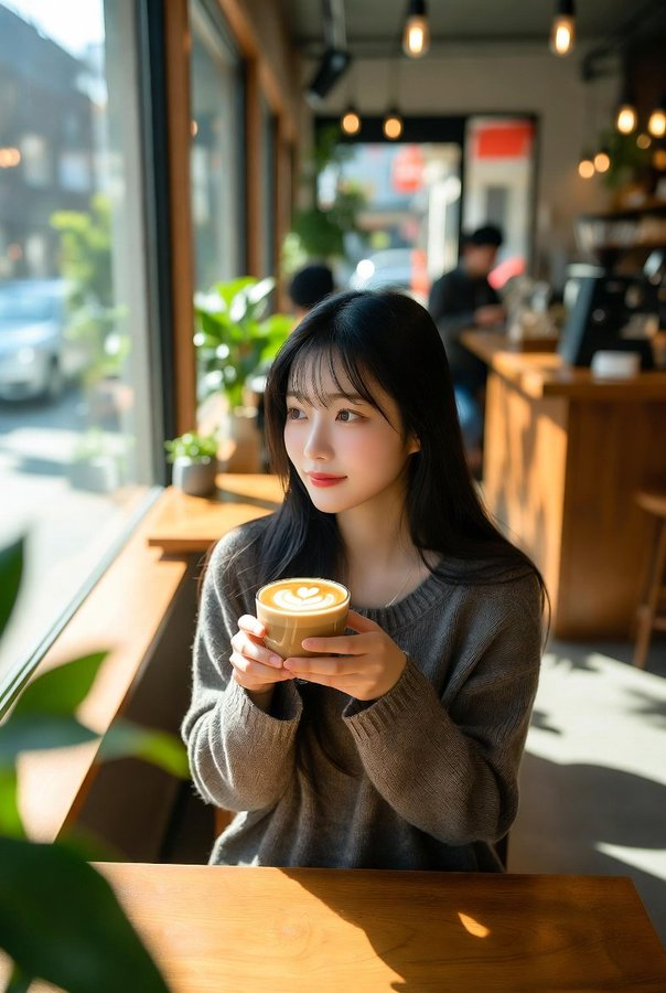 一张展示 AI 生成图片真实感的示例图片，画面如同偷拍效果